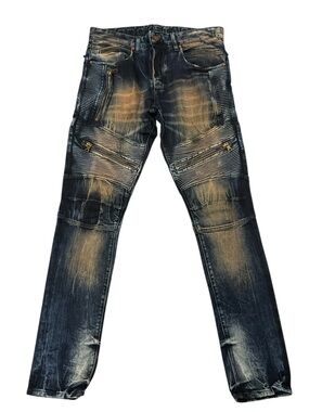 Rockstar Sushi Men’s Distressed Biker-Style Zipper Jeans